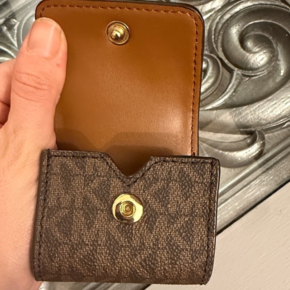 Michael Kors Brown and Tan Leather Logo Keychain Coin Pouch - Picture 7 of 11